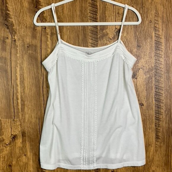 LOFT White Knit Camisole Style Top with Bobbin Trim, Large, Cotton/Modal - Picture 1 of 12